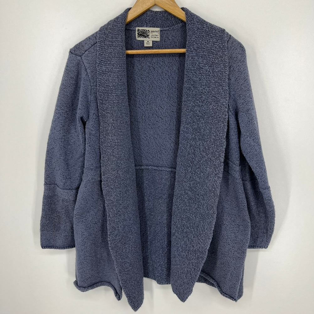 Habitat Clothes to Live In Womens M Slate Blue Textured Open Front Cardigan